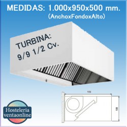 Campana Mural Recta 1000x950x500 mm. Con Turbina