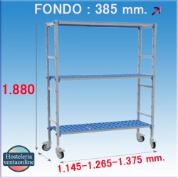 Estanterías de Aluminio-Polietileno Con Ruedas. Fondo:385 mm.