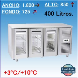 MESA DE REFRIGERACION COOL HEAD QRG 3100 CON 3 PUERTAS DE CRISTAL