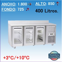 MESA DE REFRIGERACION COOL HEAD QRG 3200 CON 3 PUERTAS DE CRISTAL
