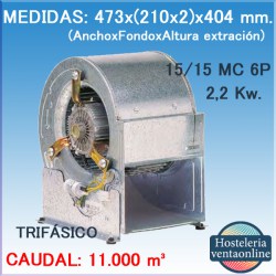 Turbina de Ventilación Centrífuga Mundofan BP-ERP 15/15 MC 6P 2,2 Kw.