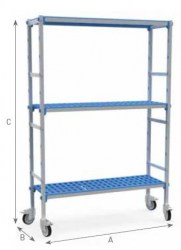 Estanterías de Aluminio-Polietileno Con Ruedas. Fondo:385 mm.